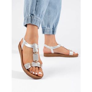 Sandale originale argintii pentru femei pe toc plat imagine