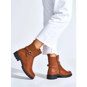Botine maro la modă pentru femei cu toc lat imagine