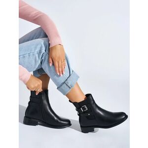 Cizme de gleznă la modă pentru femei cu toc plat negru imagine