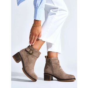 Botine bej la modă pentru femei cu toc lat imagine