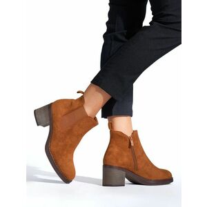 Botine clasice maro pentru femei cu toc lat imagine