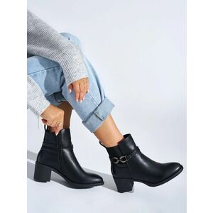 Botine negre unice pentru femei pe un toc lat imagine