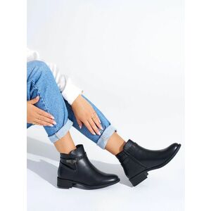 Botine negre stilate pentru femei cu toc plat imagine