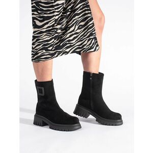 Botine negre confortabile pentru femei pe călcâi plat imagine