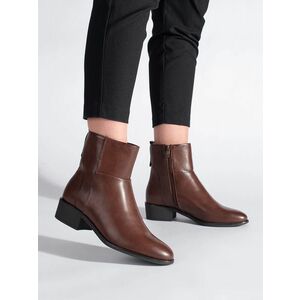 Botine clasice pentru femei maro pe toc plat imagine