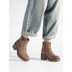 Botine exclusiviste bej pentru femei cu toc lat imagine