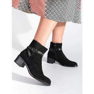 Botine negre la modă pentru femei pe călcâi plat imagine