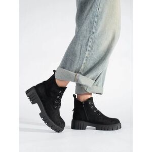 Botine negre exclusiviste pentru femei cu toc plat imagine