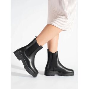 Botine negre stilate pentru femei cu toc plat imagine