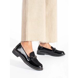Mocasini negri clasici cu toc plat pentru femei imagine