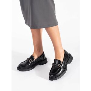 Mocasini negri confortabili pentru femei, cu toc plat imagine