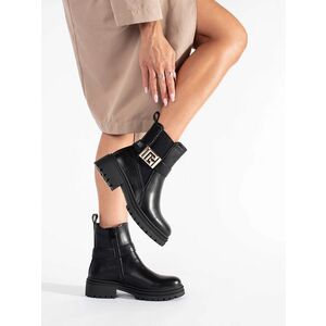 Botine negre clasice cu toc plat pentru femei imagine