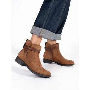 Botine maro exclusiviste pentru femei cu toc lat imagine