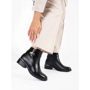 Botine confortabile pentru femei de culoare neagră pe un toc lat imagine