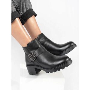 Botine confortabile pentru femei de culoare neagră pe un toc lat imagine