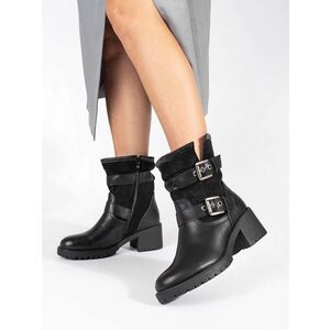 Botine negre exclusiviste pentru femei pe un toc lat imagine
