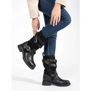 Botine negre pentru femei, la modă, pe un toc lat imagine