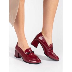 Cizme cu toc larg la modă pentru femei de culoare burgundy imagine