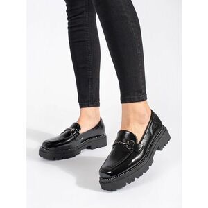 Mocasini negri de lux cu platformă pentru femei imagine
