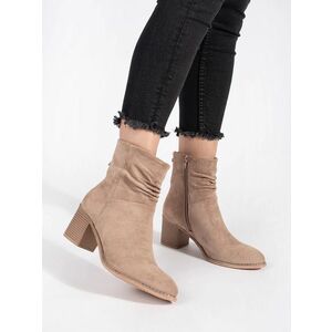 Designer botine bej femei călcâi larg imagine
