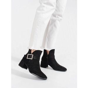 Botine negre de designer pentru femei cu toc lat imagine