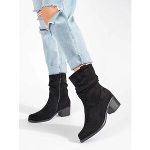 Botine negre moderne pentru femei cu toc lat imagine