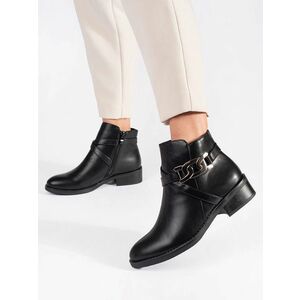 Botine negre interesante pentru femei pe toc plat imagine
