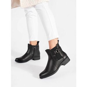 Botine negre confortabile pentru femei cu toc plat imagine