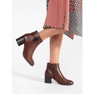 Botine maro clasice pentru femei cu toc lat imagine