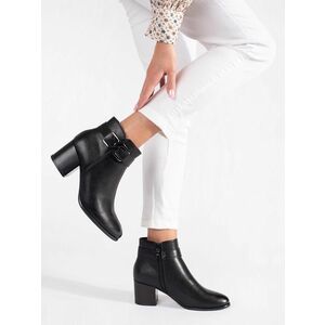Botine negre de designer pentru femei cu toc lat imagine
