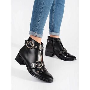 Botine moderne negre pentru femei pe un toc lat imagine