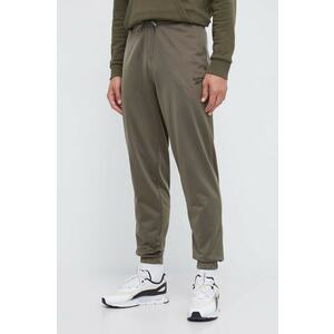 Reebok pantaloni de trening culoarea verde, neted imagine