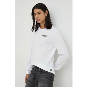 G-Star longsleeve din bumbac culoarea alb, cu imprimeu imagine