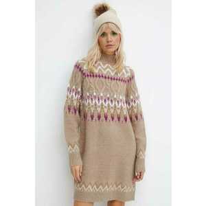 Medicine rochie din amestec de lana culoarea bej, midi, dreaptă imagine