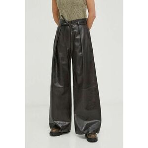 Day Birger et Mikkelsen pantaloni de piele femei, culoarea negru, lat, high waist imagine