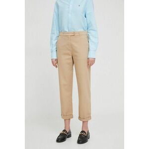 United Colors of Benetton pantaloni femei, culoarea bej, drept, high waist imagine