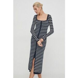Pepe Jeans rochie din amestec de in culoarea bleumarin, midi, mulată imagine