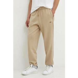 New Balance pantaloni de trening din bumbac culoarea bej, neted imagine