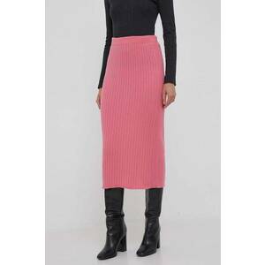 United Colors of Benetton fusta de lana culoarea roz, midi, creion imagine