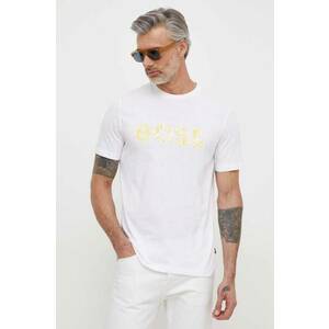 BOSS Orange tricou din bumbac bărbați, culoarea bej, cu imprimeu 50515997 imagine