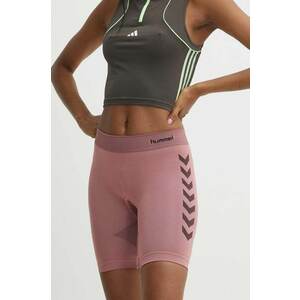 Hummel pantaloni scurți de antrenament First Seamless culoarea roz, cu imprimeu, high waist, 212556 imagine