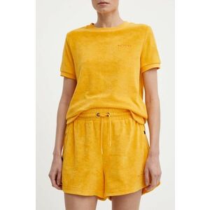 Picture pantaloni scurti Carel femei, culoarea galben, neted, high waist, WSH057 imagine