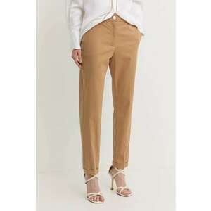 BOSS pantaloni femei, culoarea bej, drept, high waist 50490057 imagine