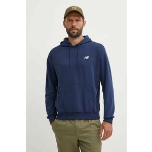 New Balance bluza Sport Essentials barbati, culoarea albastru marin, cu glugă, cu imprimeu, MT41508NNY imagine