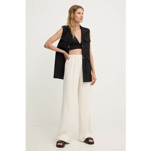 Answear Lab pantaloni femei, culoarea bej, drept, high waist imagine
