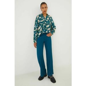 Medicine pantaloni femei, culoarea turcoaz, lat, medium waist imagine