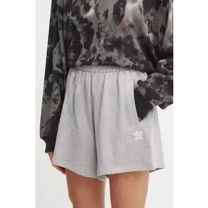 adidas Originals pantaloni scurți din bumbac Essential culoarea gri, melanj, high waist, IY7341 imagine