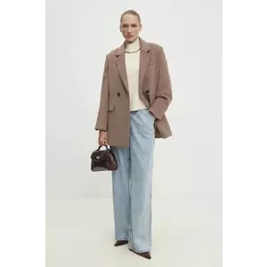 Answear Lab palton de lana culoarea maro, de tranzitie, cu doua randuri de nasturi imagine