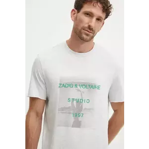 ZADIG&VOLTAIRE tricou din bumbac barbati, culoarea gri, cu imprimeu, JMTS00658 imagine