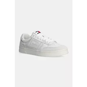 Tommy Jeans sneakers din piele THE GREENWICH MIX MEDIA culoarea alb, EM0EM01444 imagine